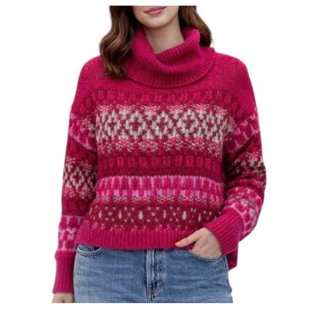 Universal Thread Pink Fair Isle Turtleneck Sweater Cowl Neck